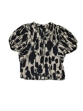 Aqua Short Sleeve Silk Abstract Pattern Blouse Top Sz S